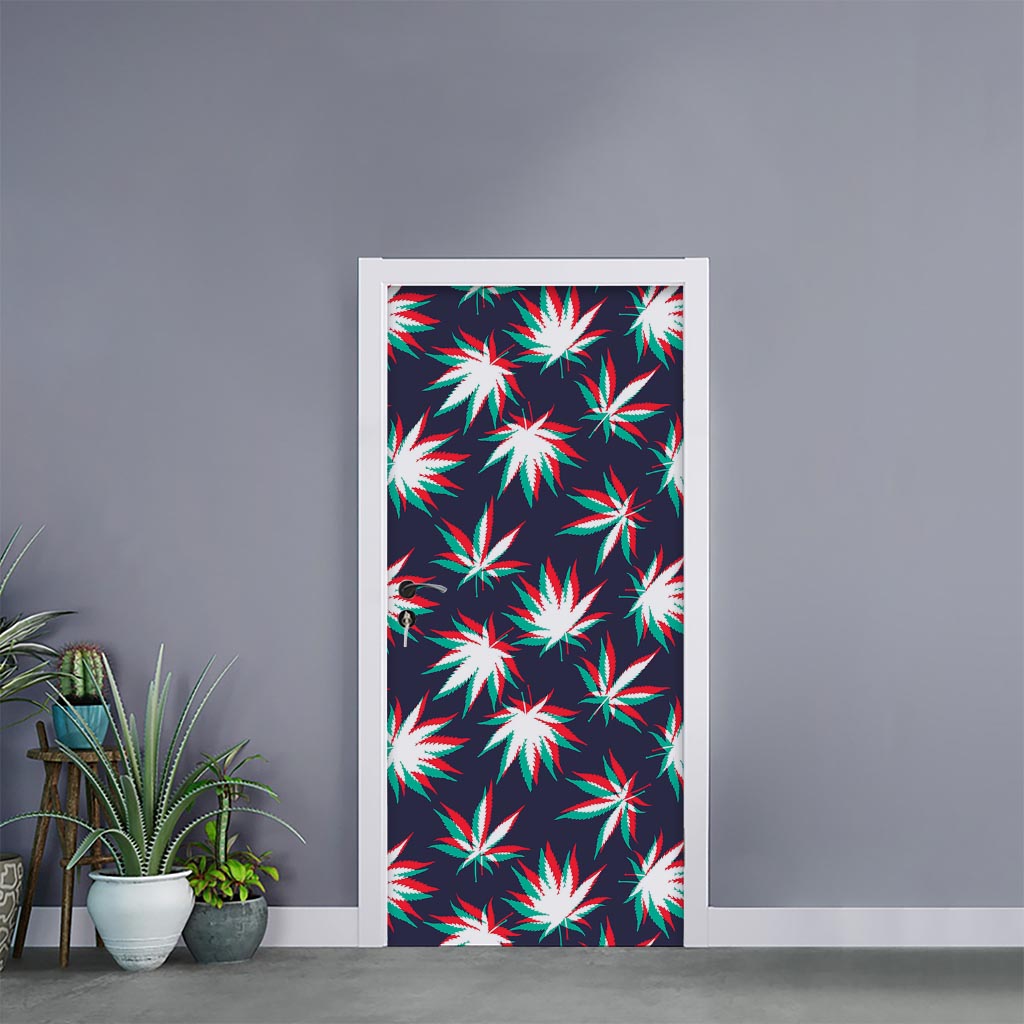 Trippy Hemp Leaves Reggae Pattern Print Door Sticker