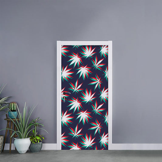 Trippy Hemp Leaves Reggae Pattern Print Door Sticker