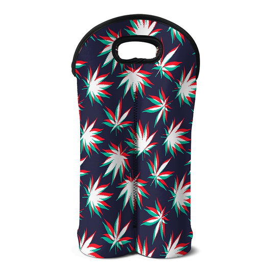 Trippy Hemp Leaves Reggae Pattern Print Double Neoprene Wine Tote