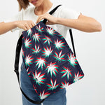 Trippy Hemp Leaves Reggae Pattern Print Drawstring Backpack
