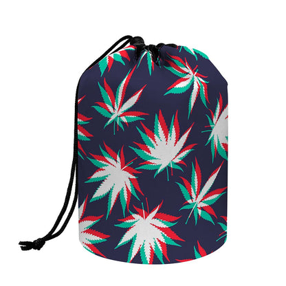 Trippy Hemp Leaves Reggae Pattern Print Drawstring Makeup Bag