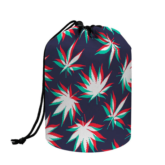 Trippy Hemp Leaves Reggae Pattern Print Drawstring Makeup Bag