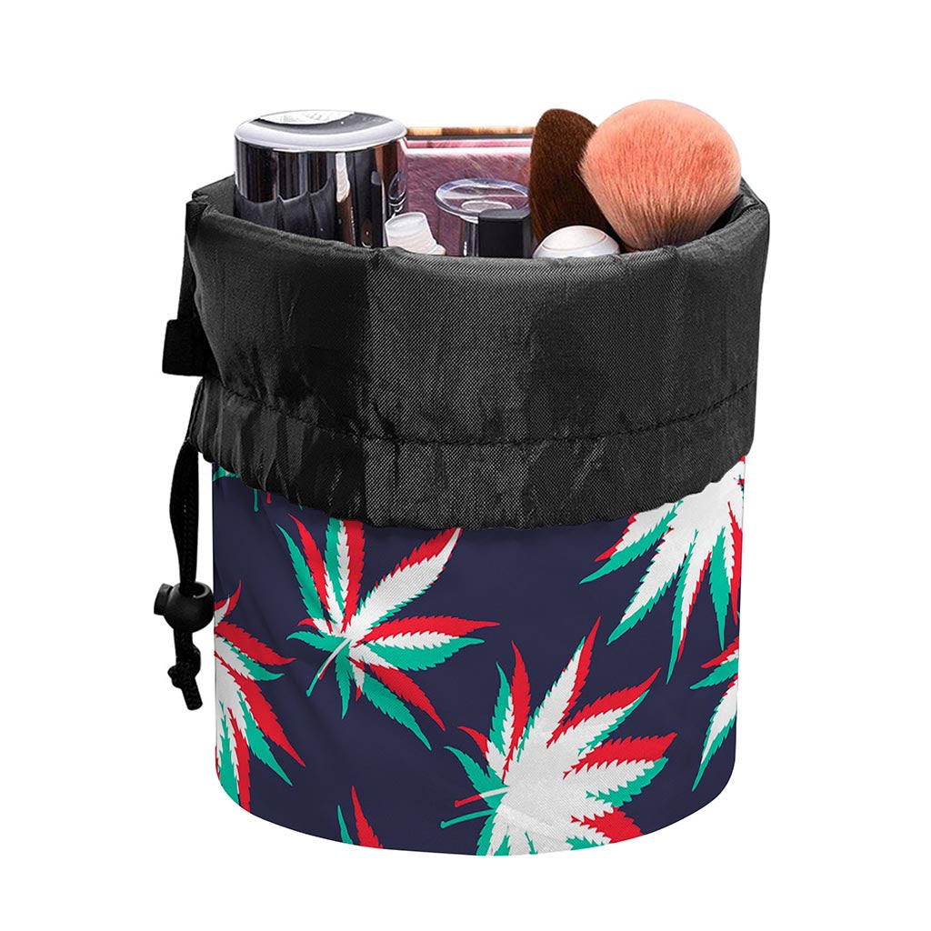 Trippy Hemp Leaves Reggae Pattern Print Drawstring Makeup Bag