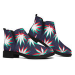 Trippy Hemp Leaves Reggae Pattern Print Flat Ankle Boots