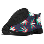 Trippy Hemp Leaves Reggae Pattern Print Flat Ankle Boots
