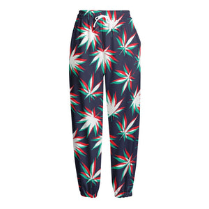 Trippy Hemp Leaves Reggae Pattern Print Fleece Lined Knit Pants