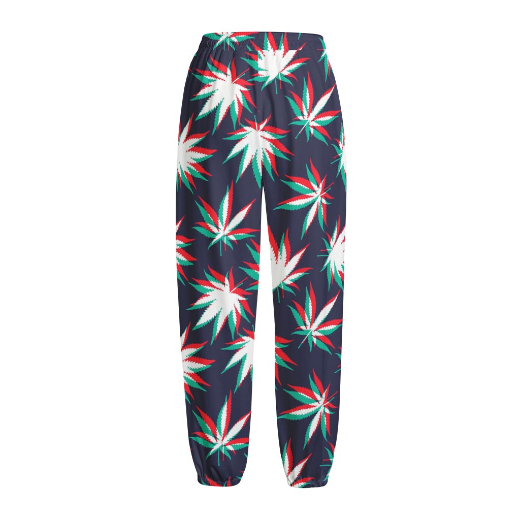 Trippy Hemp Leaves Reggae Pattern Print Fleece Lined Knit Pants