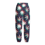 Trippy Hemp Leaves Reggae Pattern Print Fleece Lined Knit Pants