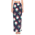 Trippy Hemp Leaves Reggae Pattern Print High Slit Maxi Skirt