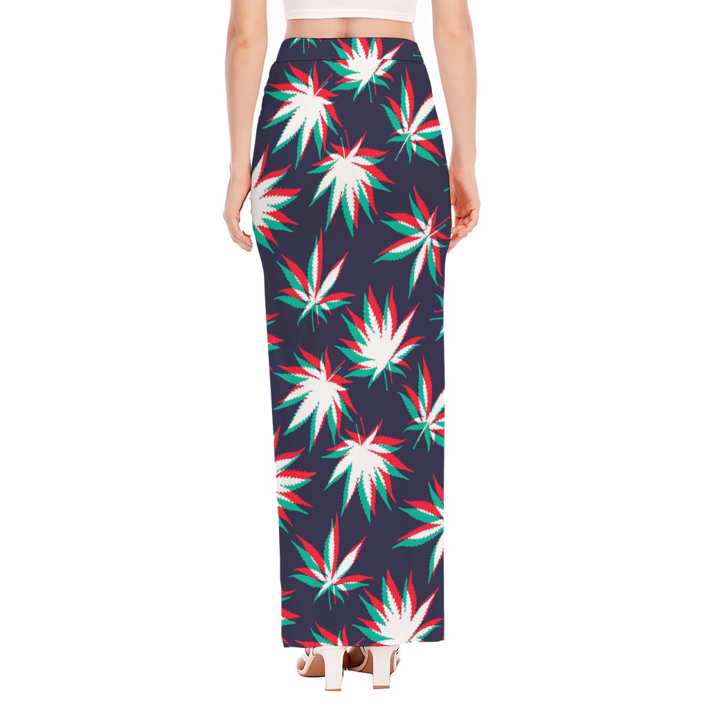 Trippy Hemp Leaves Reggae Pattern Print High Slit Maxi Skirt