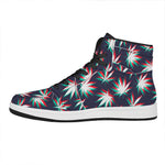 Trippy Hemp Leaves Reggae Pattern Print High Top Leather Sneakers