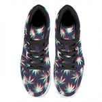Trippy Hemp Leaves Reggae Pattern Print High Top Leather Sneakers