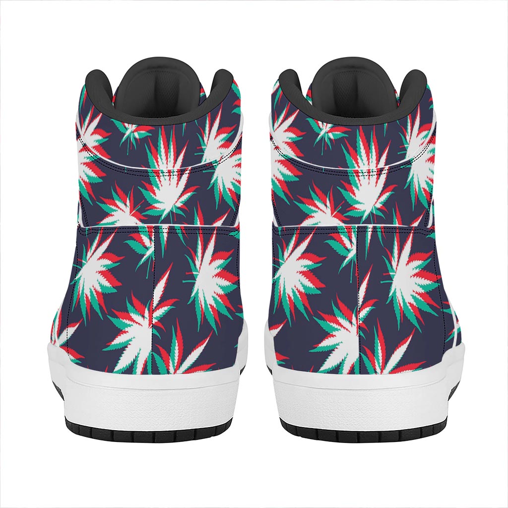 Trippy Hemp Leaves Reggae Pattern Print High Top Leather Sneakers