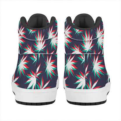Trippy Hemp Leaves Reggae Pattern Print High Top Leather Sneakers