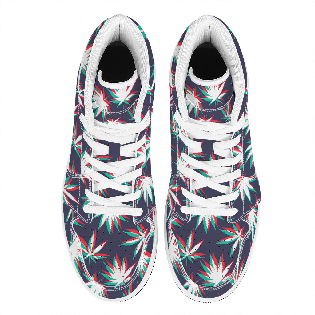 Trippy Hemp Leaves Reggae Pattern Print High Top Leather Sneakers
