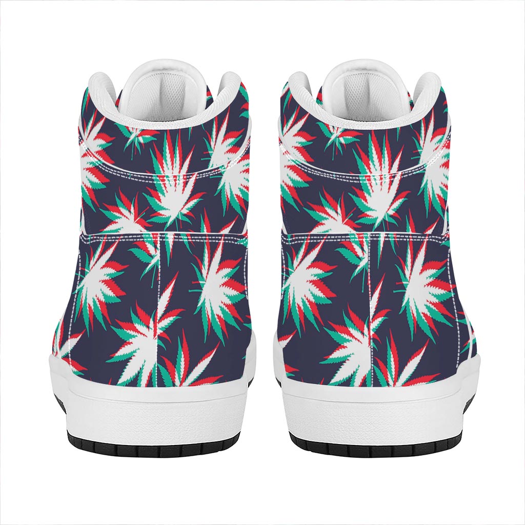 Trippy Hemp Leaves Reggae Pattern Print High Top Leather Sneakers
