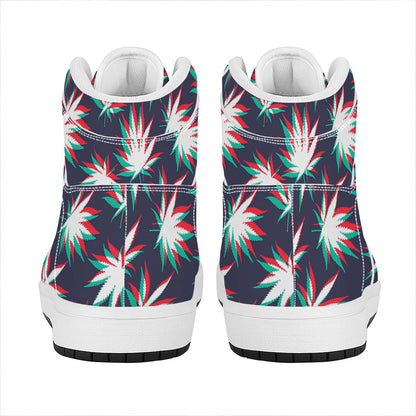 Trippy Hemp Leaves Reggae Pattern Print High Top Leather Sneakers