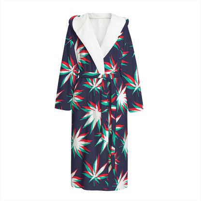 Trippy Hemp Leaves Reggae Pattern Print Hooded Bathrobe