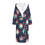 Trippy Hemp Leaves Reggae Pattern Print Hooded Bathrobe