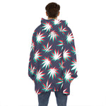 Trippy Hemp Leaves Reggae Pattern Print Hoodie Blanket