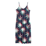 Trippy Hemp Leaves Reggae Pattern Print Jersey Midi Cami Dress