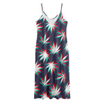 Trippy Hemp Leaves Reggae Pattern Print Jersey Midi Cami Dress