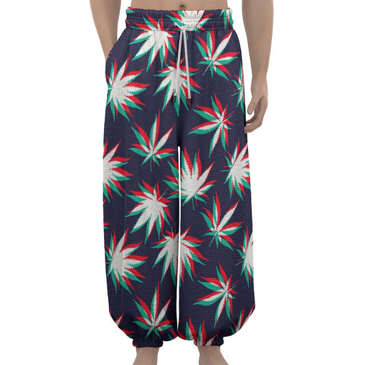 Trippy Hemp Leaves Reggae Pattern Print Lantern Pants