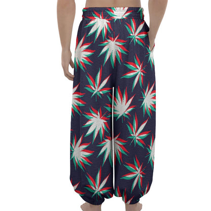Trippy Hemp Leaves Reggae Pattern Print Lantern Pants