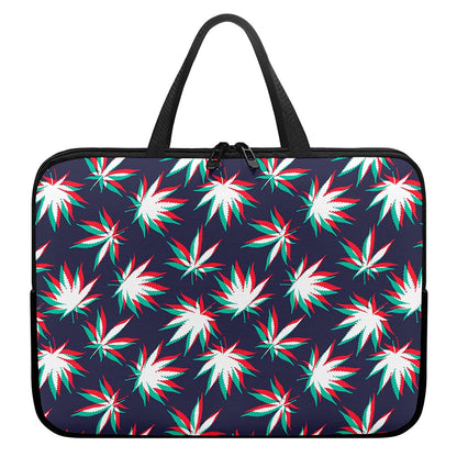 Trippy Hemp Leaves Reggae Pattern Print Laptop Sleeve With Handle