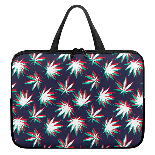 Trippy Hemp Leaves Reggae Pattern Print Laptop Sleeve With Handle