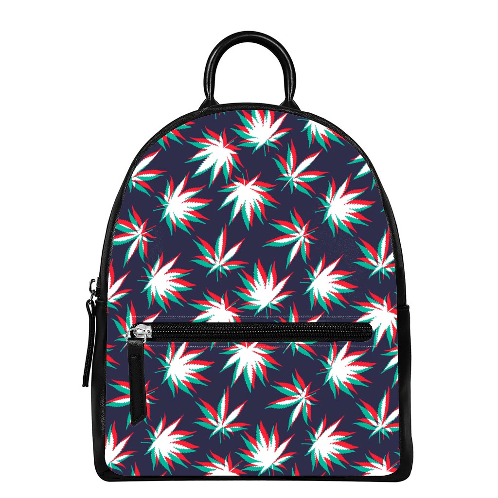 Trippy Hemp Leaves Reggae Pattern Print Leather Backpack