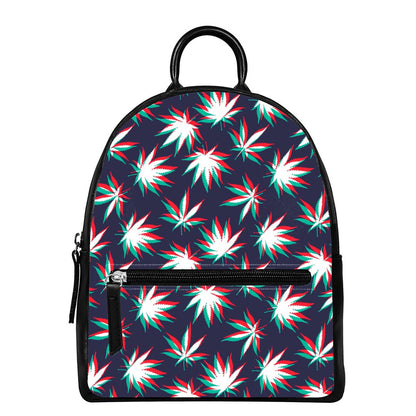 Trippy Hemp Leaves Reggae Pattern Print Leather Backpack