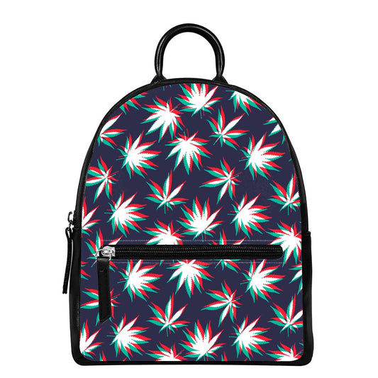 Trippy Hemp Leaves Reggae Pattern Print Leather Backpack