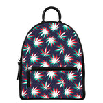 Trippy Hemp Leaves Reggae Pattern Print Leather Backpack