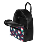 Trippy Hemp Leaves Reggae Pattern Print Leather Backpack