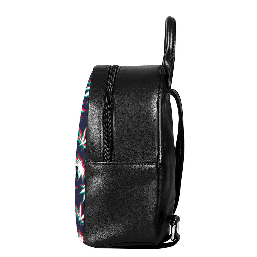 Trippy Hemp Leaves Reggae Pattern Print Leather Backpack