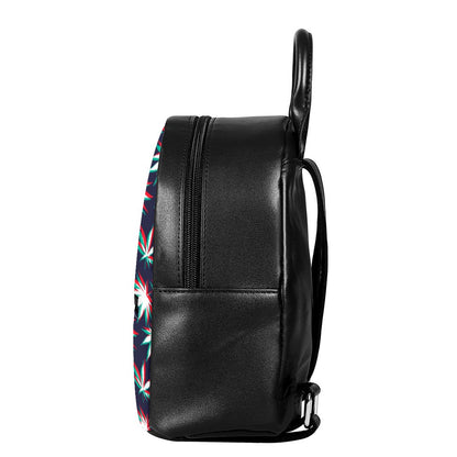 Trippy Hemp Leaves Reggae Pattern Print Leather Backpack