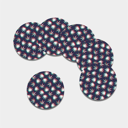 Trippy Hemp Leaves Reggae Pattern Print Leather Coaster Set