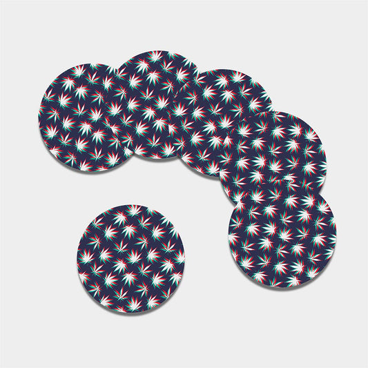Trippy Hemp Leaves Reggae Pattern Print Leather Coaster Set