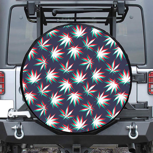 Trippy Hemp Leaves Reggae Pattern Print Leather Spare Tire Cover