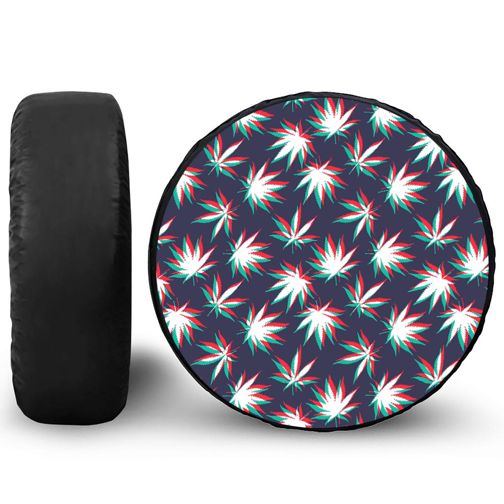 Trippy Hemp Leaves Reggae Pattern Print Leather Spare Tire Cover