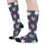 Trippy Hemp Leaves Reggae Pattern Print Long Socks