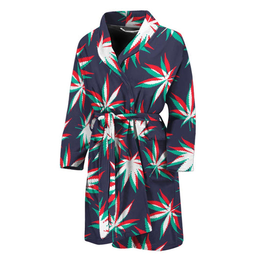 Trippy Hemp Leaves Reggae Pattern Print Men's Bathrobe