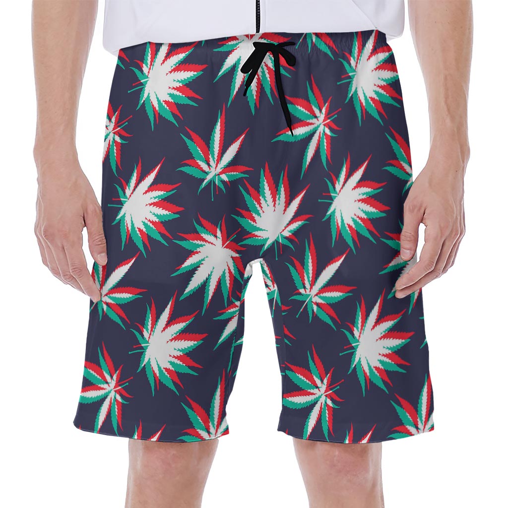 Trippy Hemp Leaves Reggae Pattern Print Men's Beach Shorts