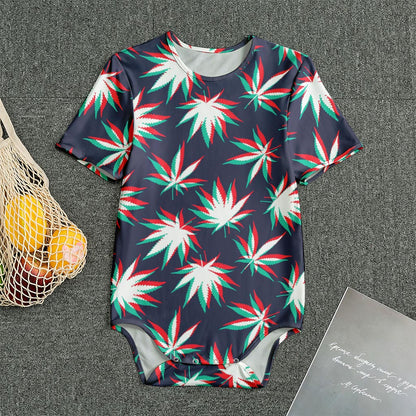 Trippy Hemp Leaves Reggae Pattern Print Men's Bodysuit