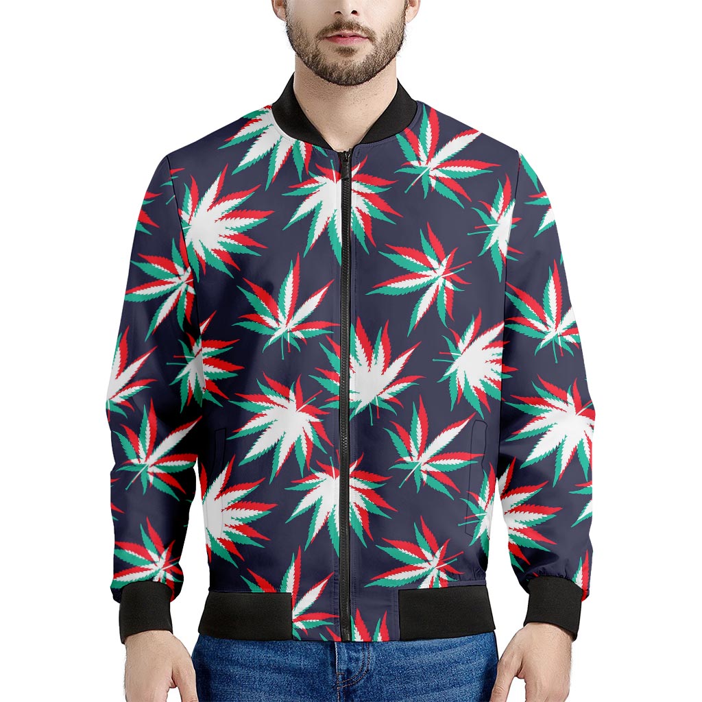 Trippy Hemp Leaves Reggae Pattern Print Men's Bomber Jacket