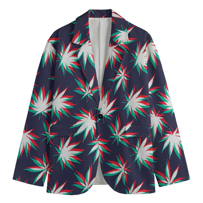 Trippy Hemp Leaves Reggae Pattern Print Men's Cotton Blazer
