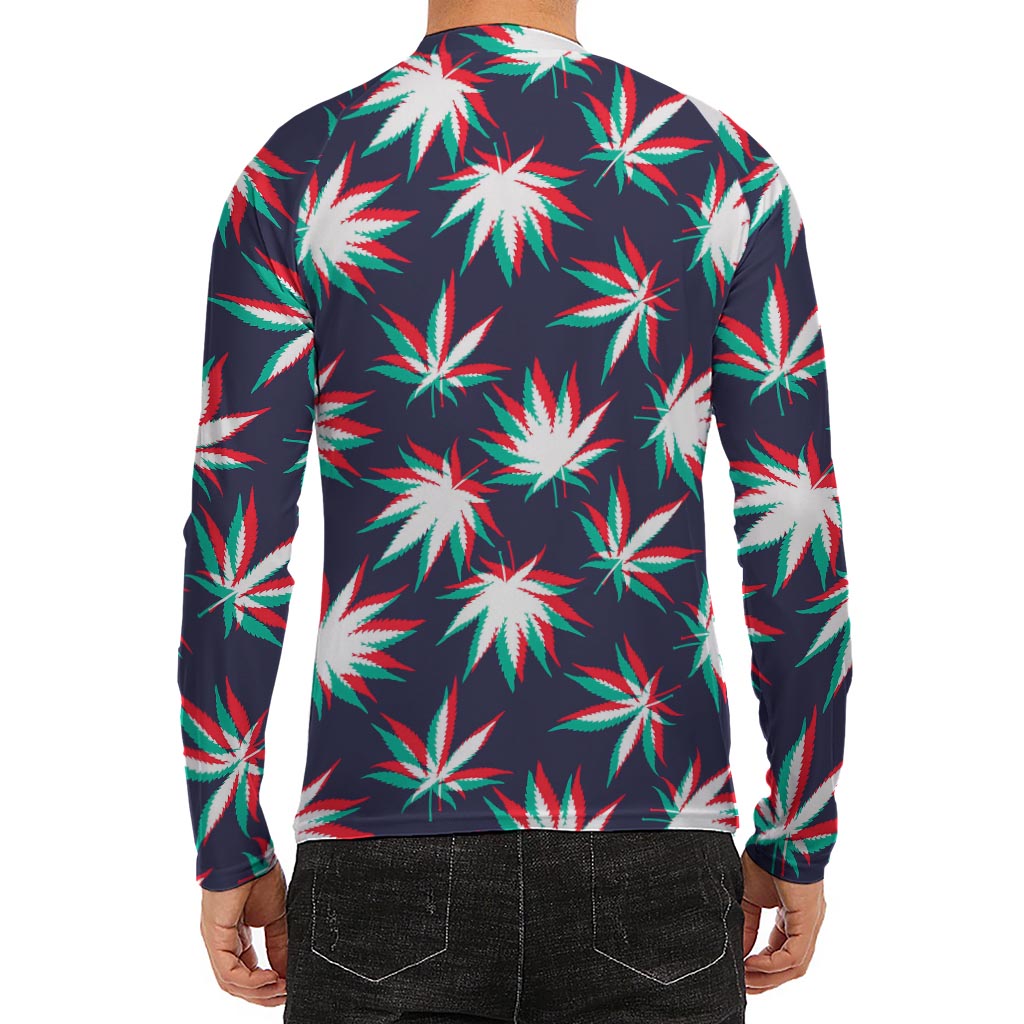Trippy Hemp Leaves Reggae Pattern Print Men's Long Sleeve Rash Guard