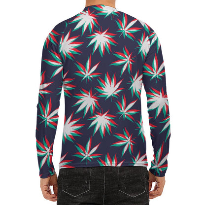 Trippy Hemp Leaves Reggae Pattern Print Men's Long Sleeve Rash Guard