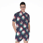 Trippy Hemp Leaves Reggae Pattern Print Men's Rompers